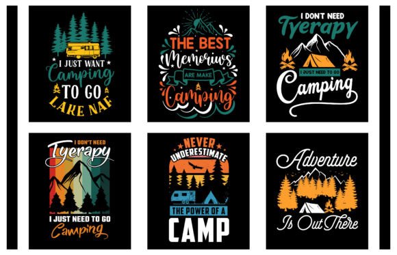 Camping T-Shirt Design Bundle: Graphics & T-Shirt Designs