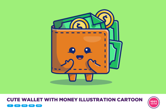 Cute Wallet with Money Illustration