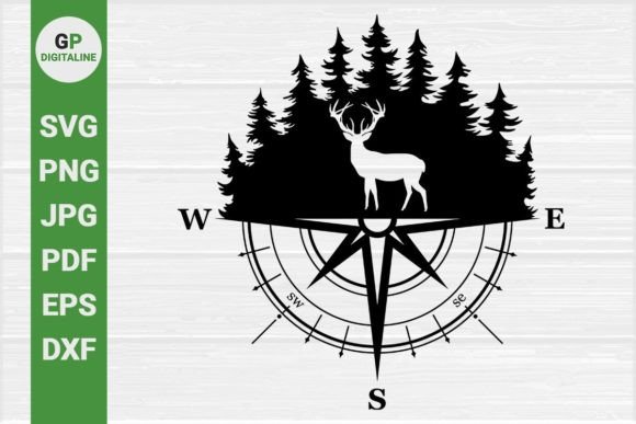 Deer in the Woods, Compass, Hunting SVG Graphics