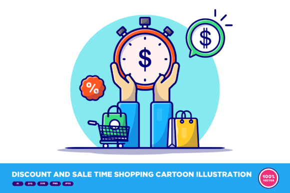 Discount and Sale Time Shopping Cartoon Graphics