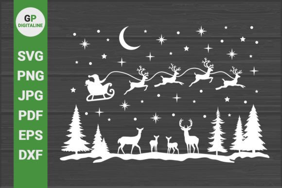 Flying Santa with Deer Christmas SVG Graphics
